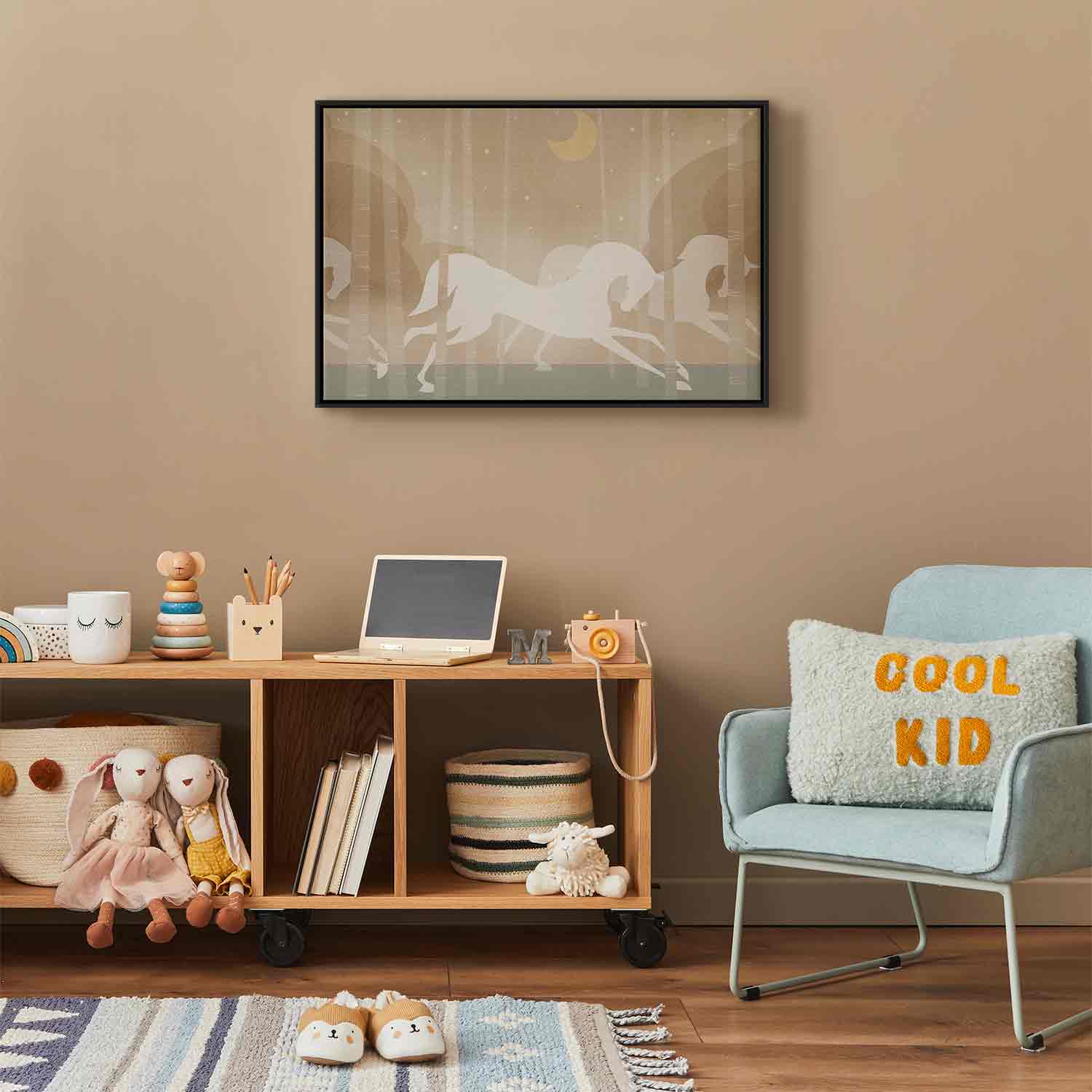 Floating Framed Canvas Art - Moon Horses