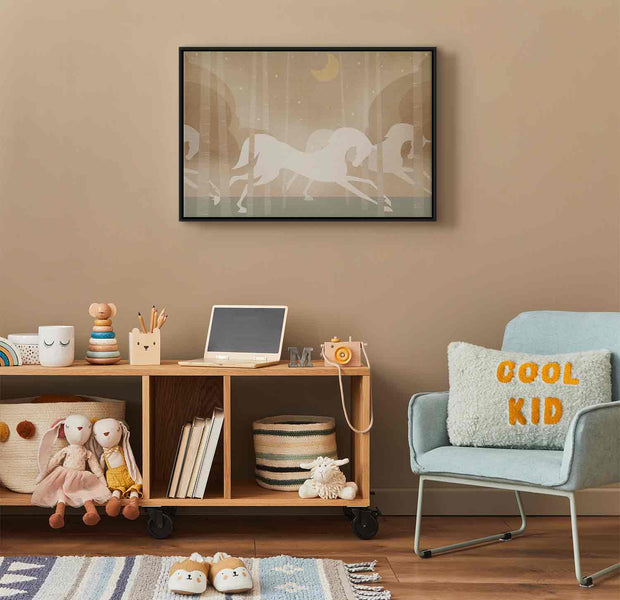 Floating Framed Canvas Art - Moon Horses