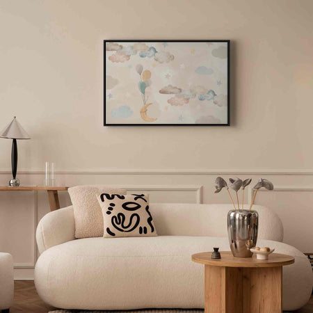 Floating Framed Canvas Art - Pastel Moon with Balloons