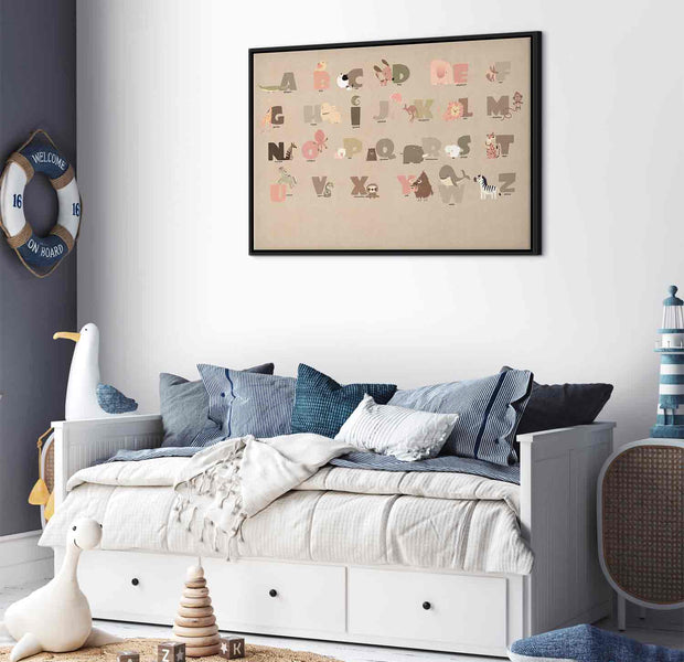 Floating Framed Canvas Art - Alphabet at the Zoo