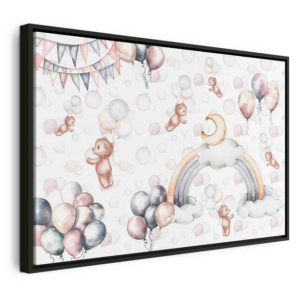 Floating Framed Canvas Art - Toy Bears with Balloons