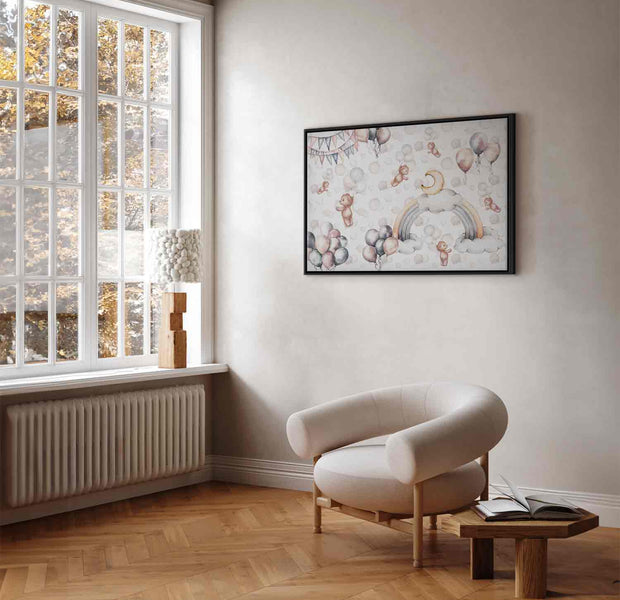 Floating Framed Canvas Art - Toy Bears with Balloons