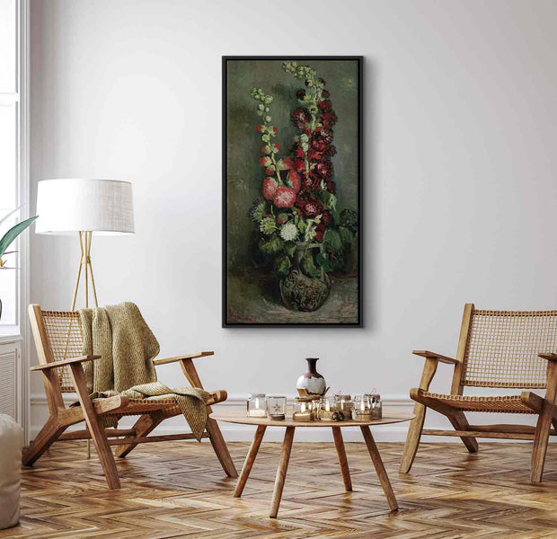 Floating Framed Canvas Art - Vase of Hollyhocks - Vincent Van Gogh