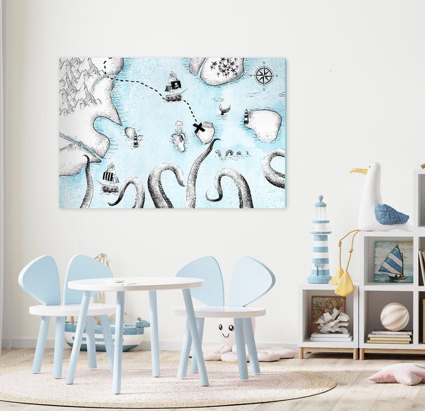 Cartoon Canvas Wall Art - Treasure Map