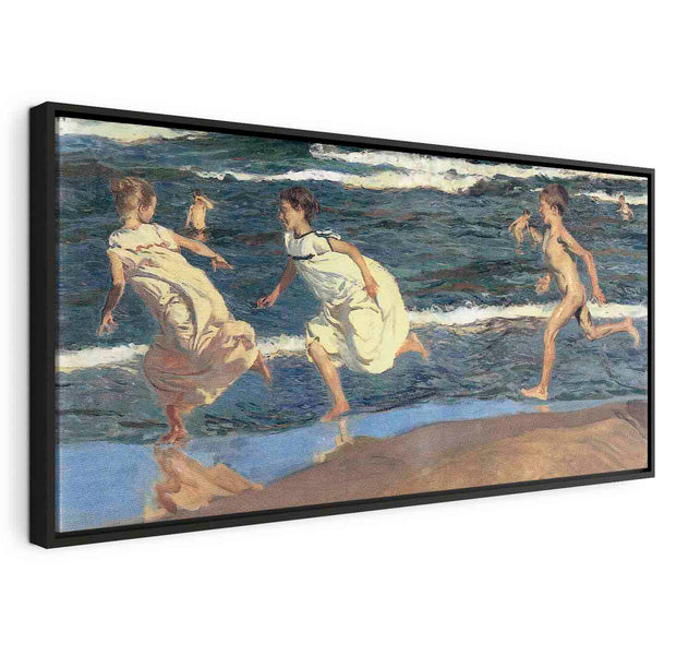 Floating Framed Canvas Art - Running Along the Beach - Joaquín Sorolla y Bastida