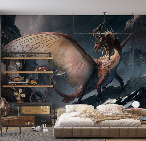Premium Peel & Stick Wall Mural - Majestic Dragon Landscape