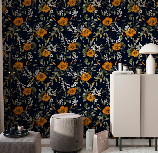 Repeating Wallpaper Roll - Orange Bloom