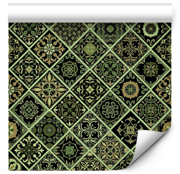Repeating Wallpaper Roll - Olive Mosaic