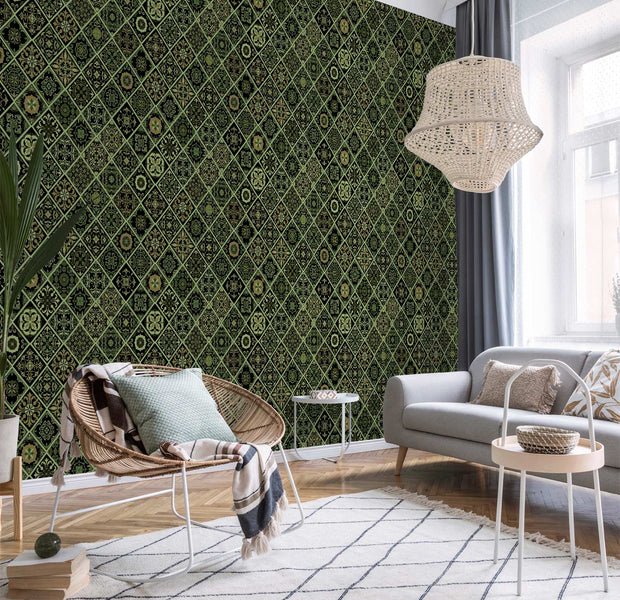 Repeating Wallpaper Roll - Olive Mosaic