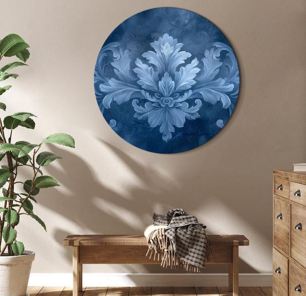Round Canvas Print - Ornament in Blue and Cool Colors: Dark Blue Decoration