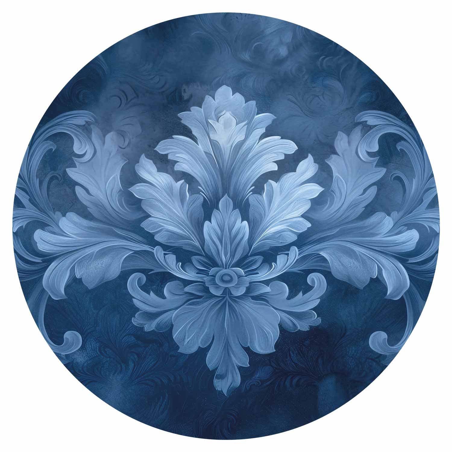 Round Wall Mural - Blue Ornament In Cool Shades
