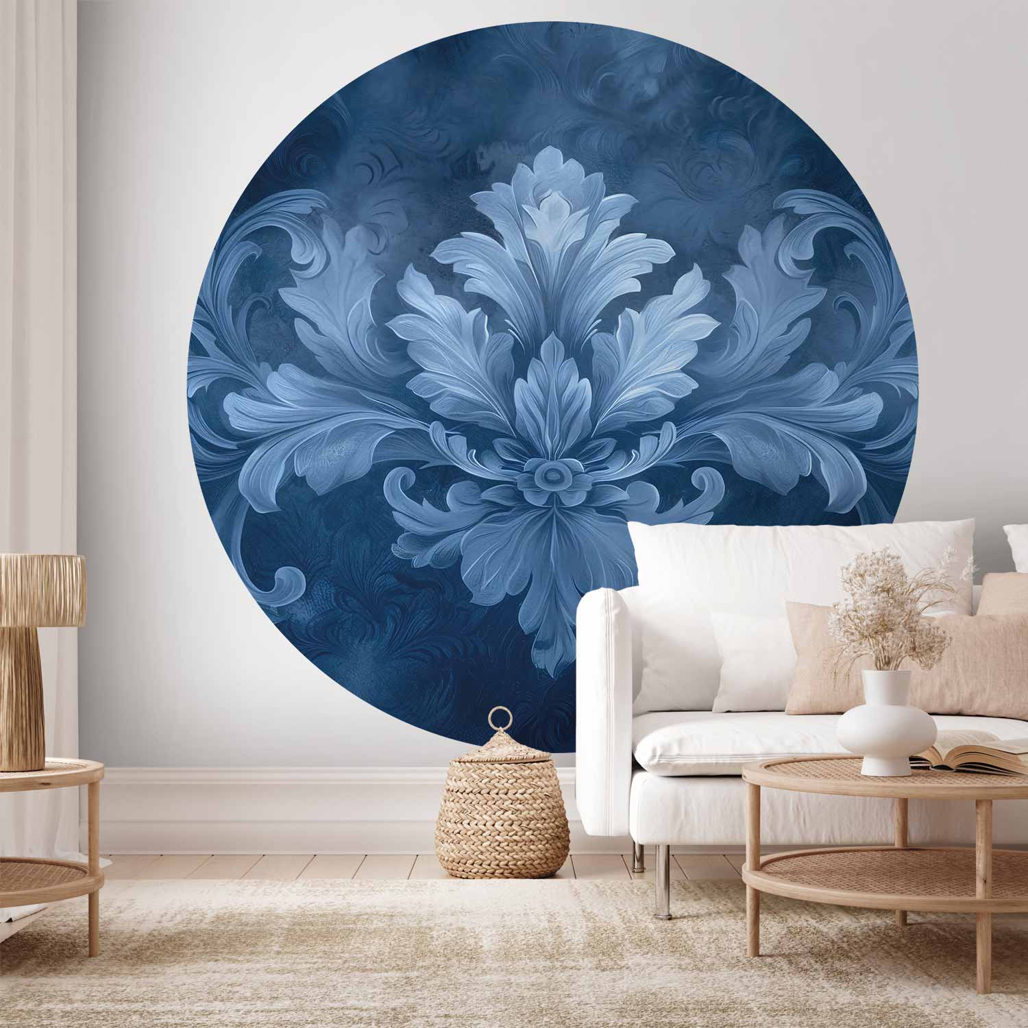 Round Wall Mural - Blue Ornament In Cool Shades