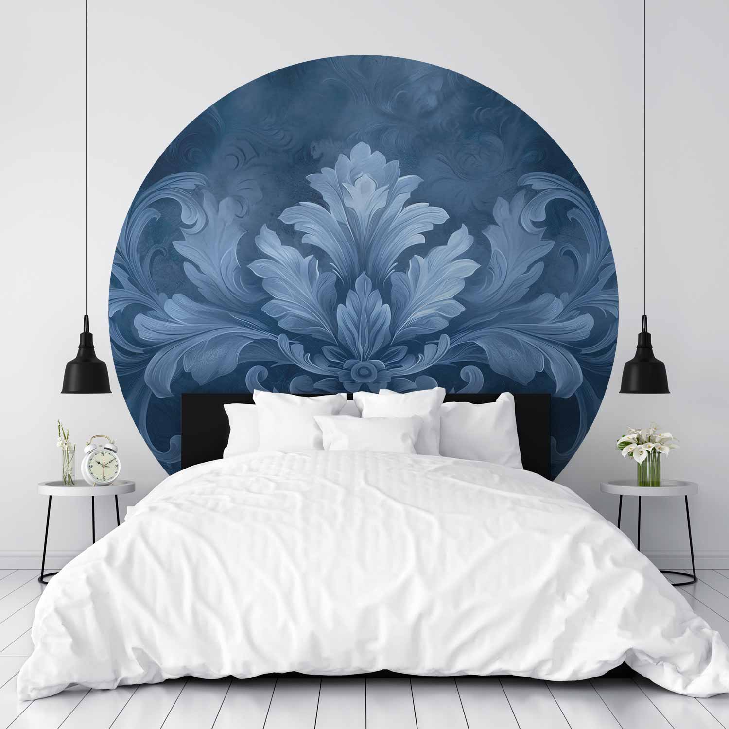 Round Wall Mural - Blue Ornament In Cool Shades