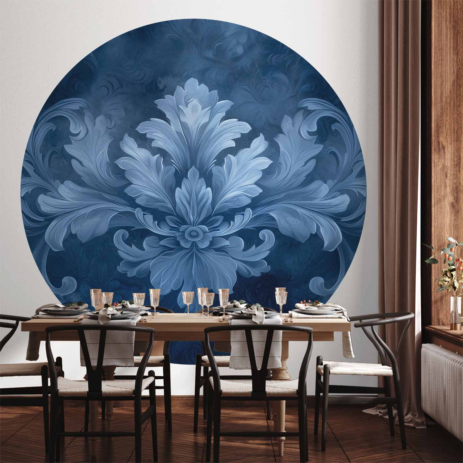 Round Wall Mural - Blue Ornament In Cool Shades