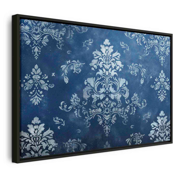 Floating Framed Canvas Art - Retro Ornament in Worn Blues
