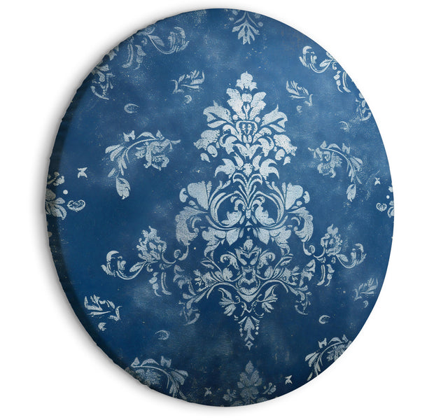 Round Canvas Print - Retro Ornament: Decorative Motif in Worn Blues