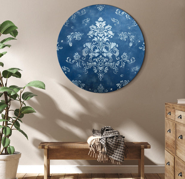 Round Canvas Print - Retro Ornament: Decorative Motif in Worn Blues