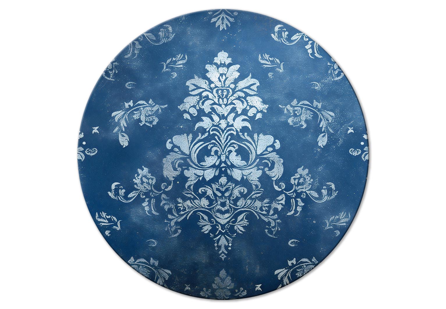 Round Canvas Print - Retro Ornament: Decorative Motif in Worn Blues