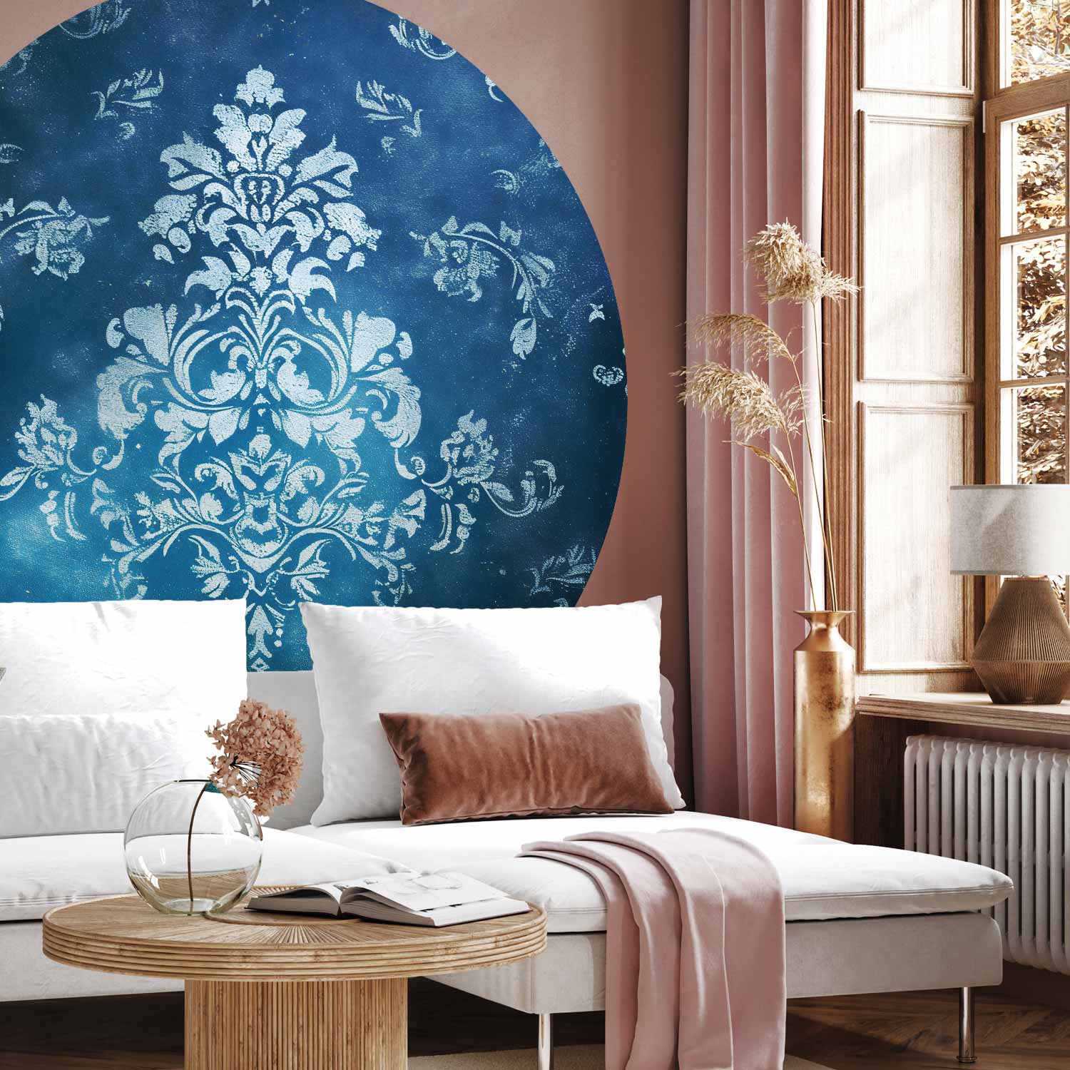 Round Wall Mural - Retro Ornament In Faded Blues