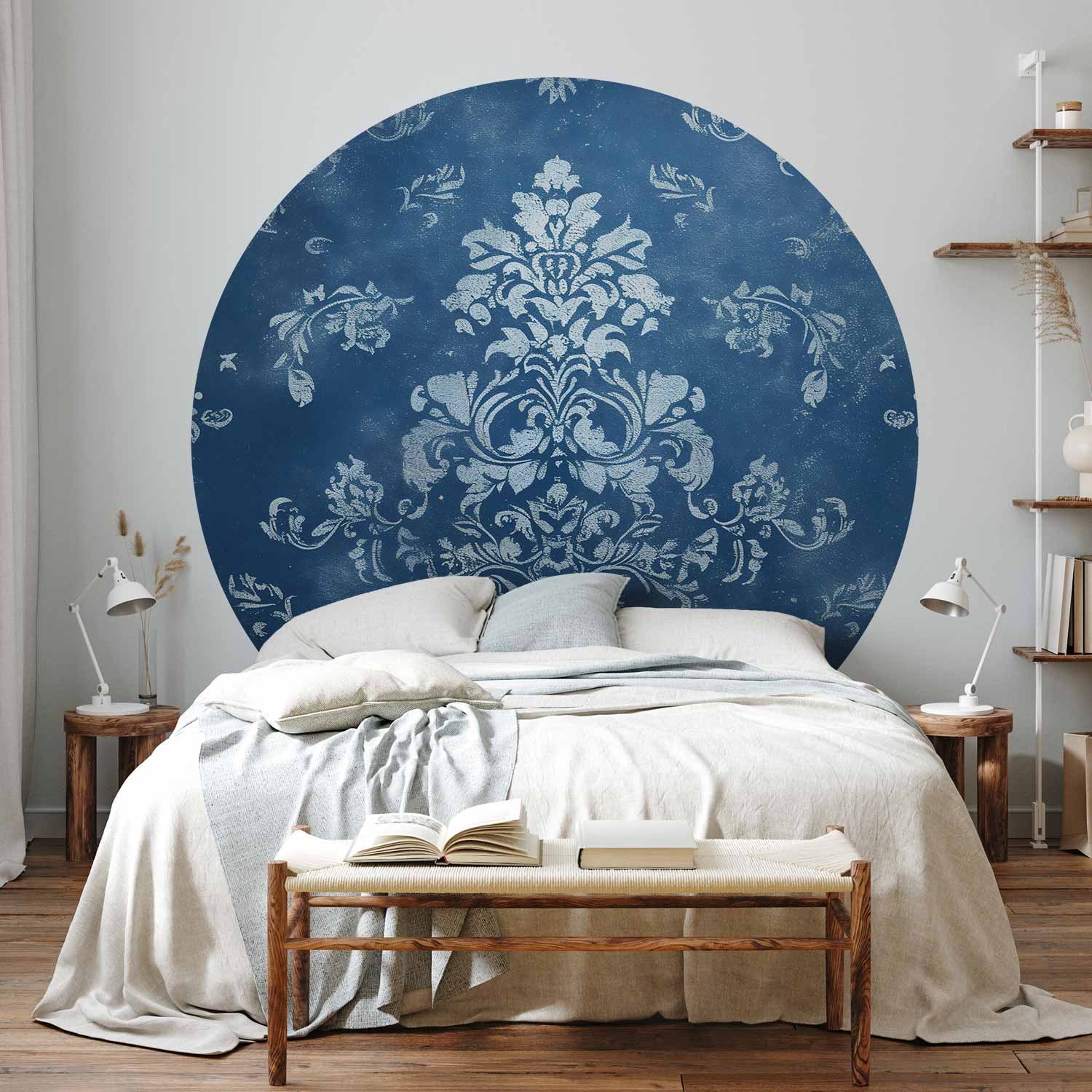 Round Wall Mural - Retro Ornament In Faded Blues