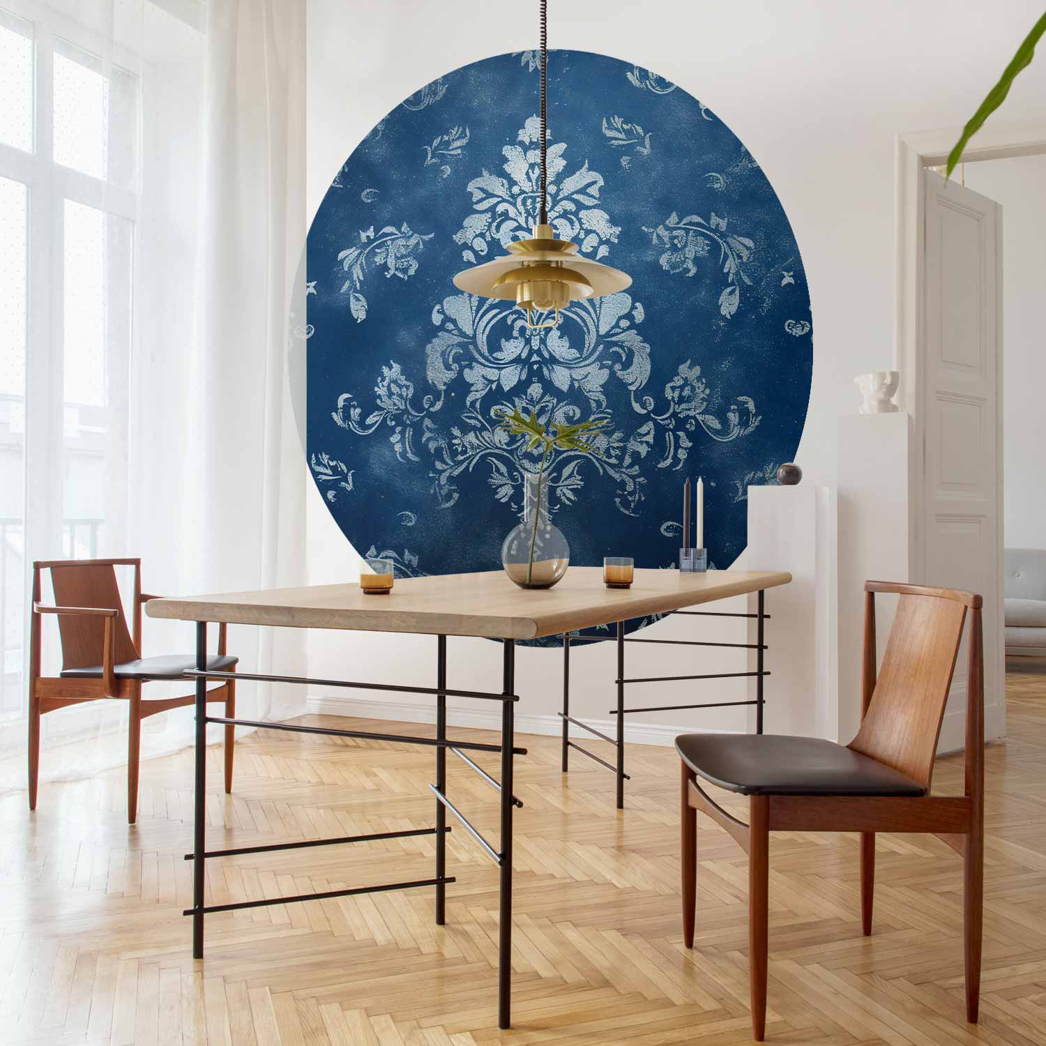 Round Wall Mural - Retro Ornament In Faded Blues