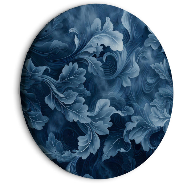 Round Canvas Print - Abstract Ornaments Dark Blue Victorian Leaves