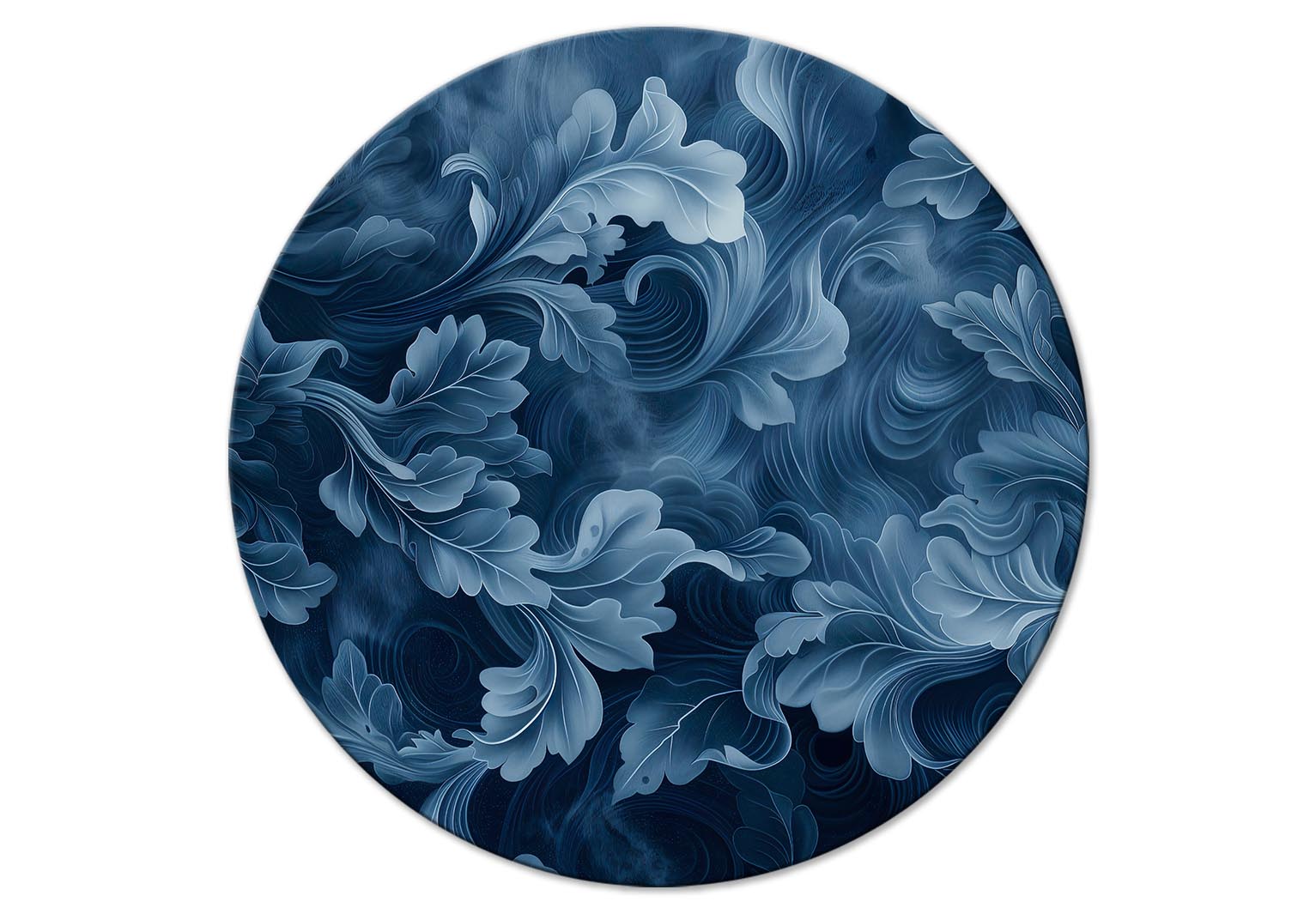 Round Canvas Print - Abstract Ornaments Dark Blue Victorian Leaves