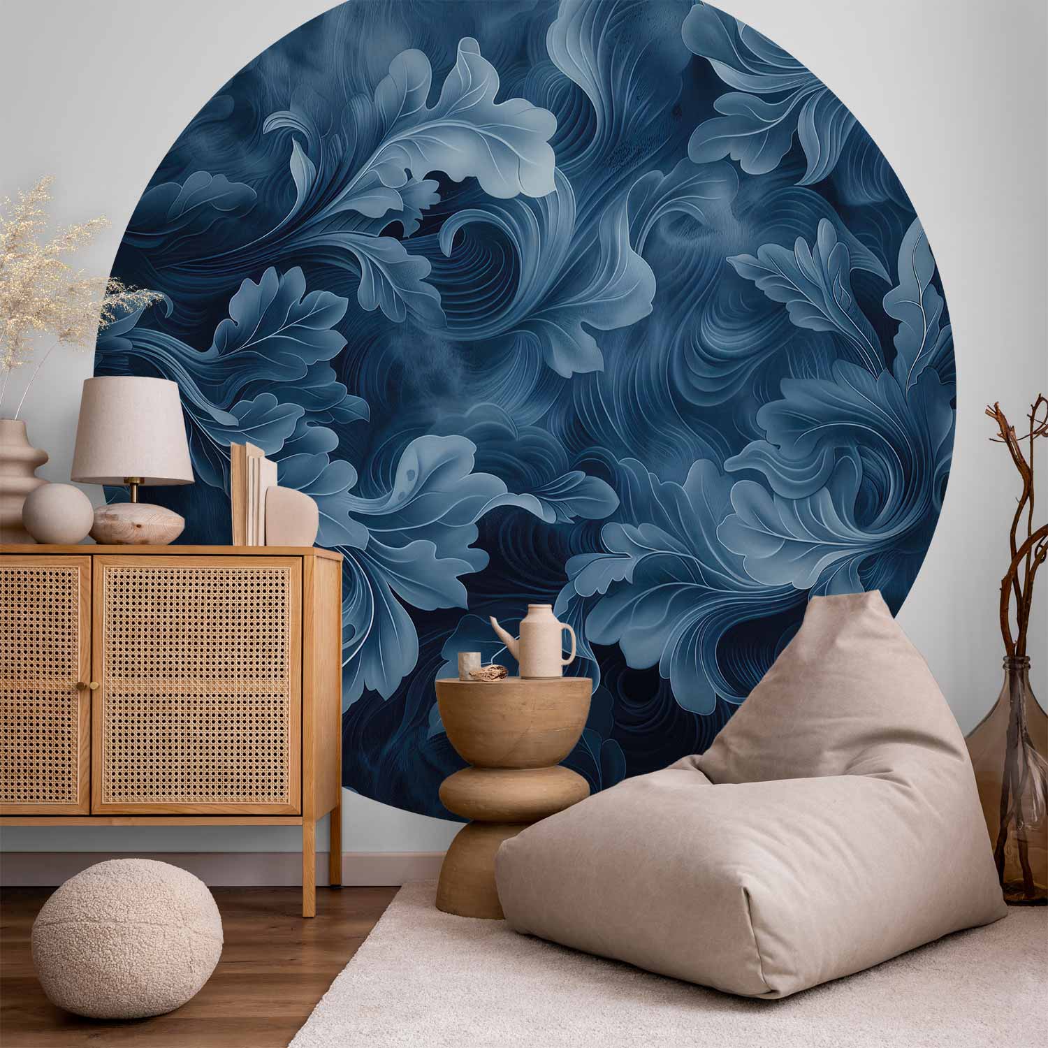 Round Wall Mural - Dense Dark Blue Abstract Ornaments