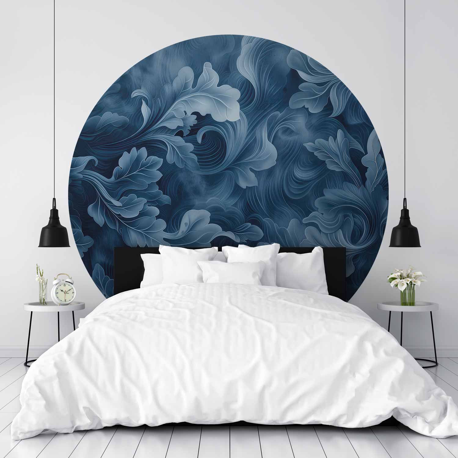 Round Wall Mural - Dense Dark Blue Abstract Ornaments