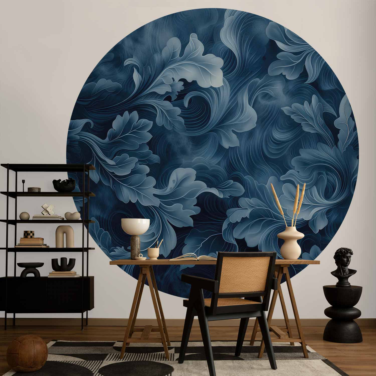 Round Wall Mural - Dense Dark Blue Abstract Ornaments