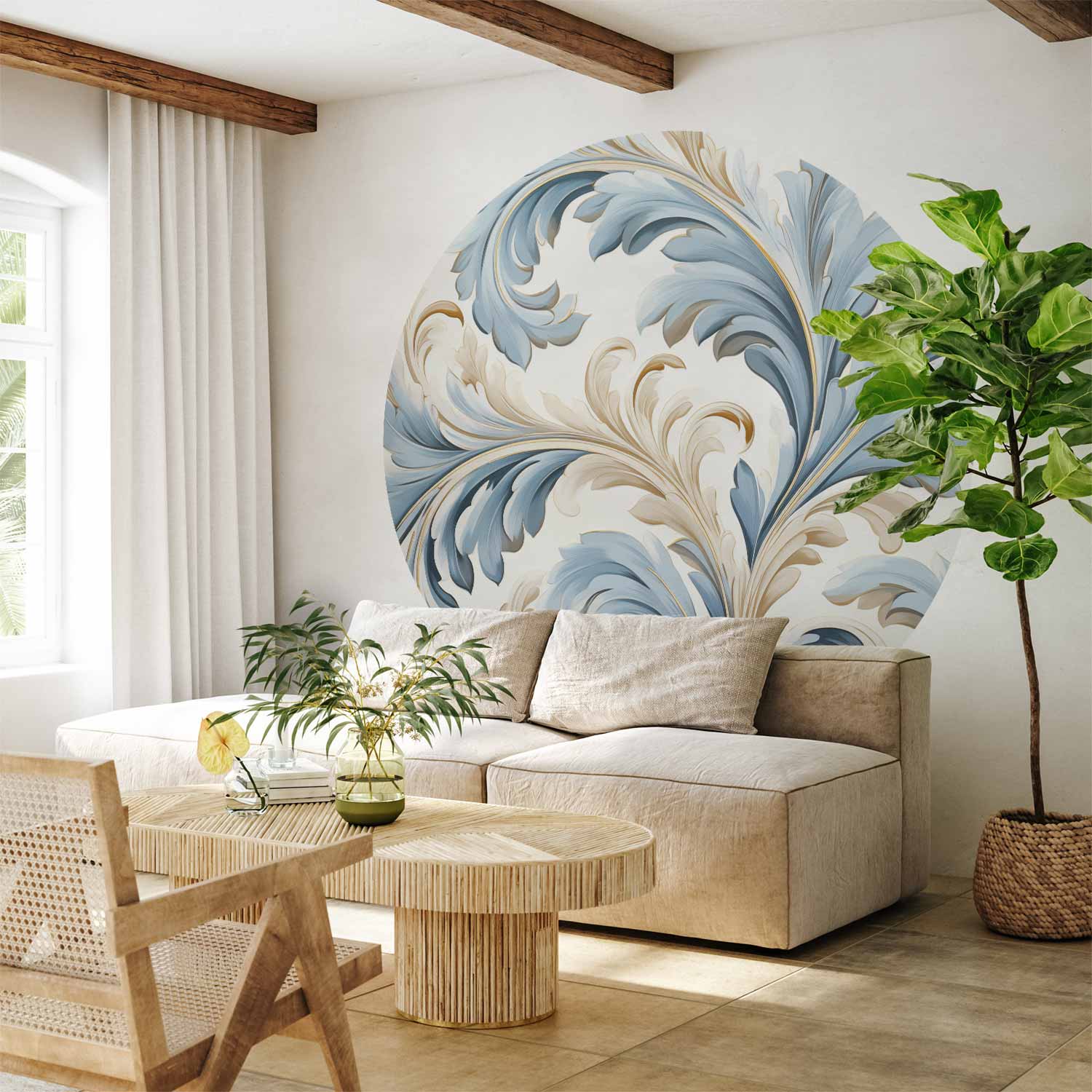 Round Wall Mural - Baroque Vine In Bright Colours