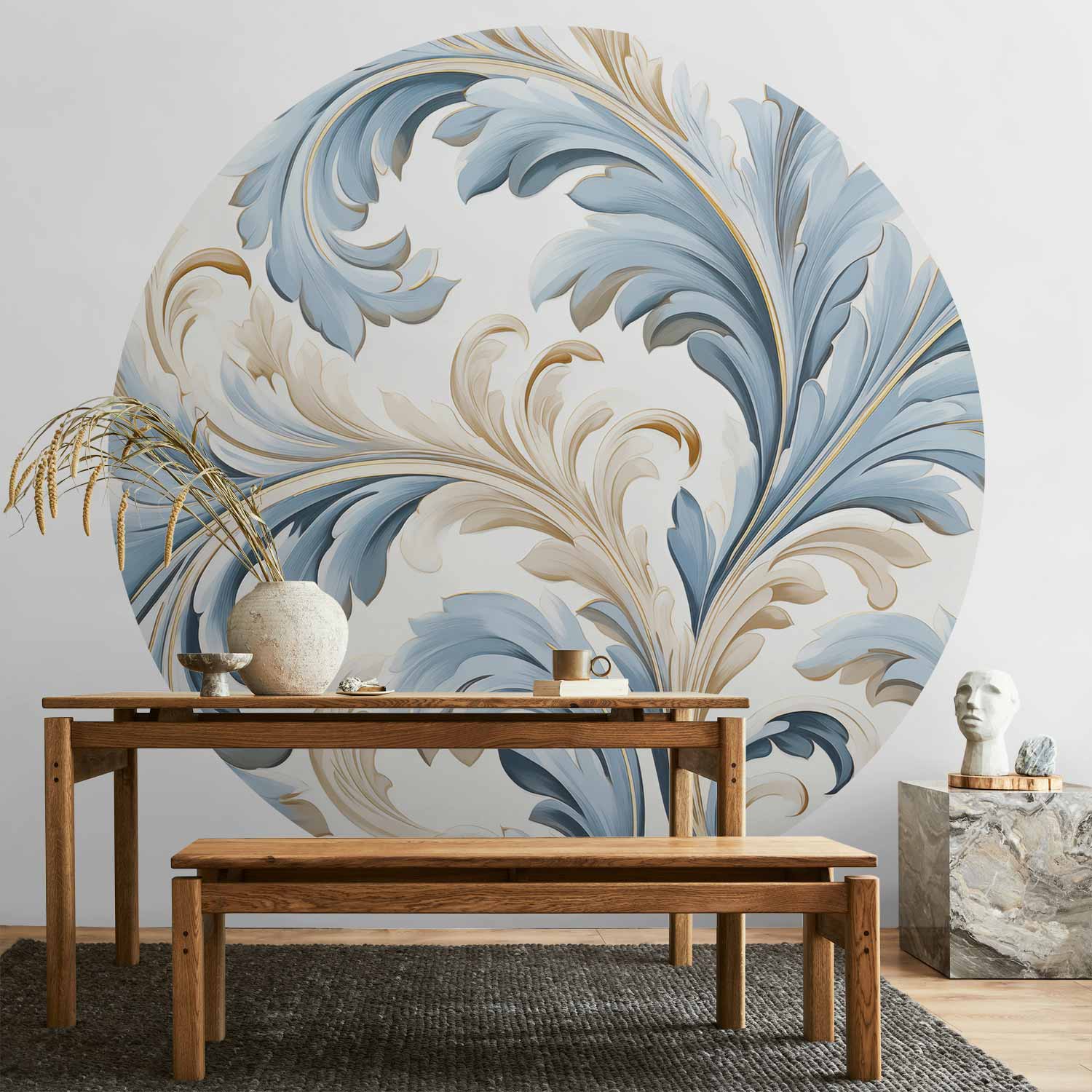 Round Wall Mural - Baroque Vine In Bright Colours
