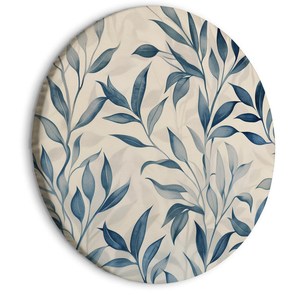 Round Canvas Print - Leaves in Blue Colors Delicate Botanical Motif