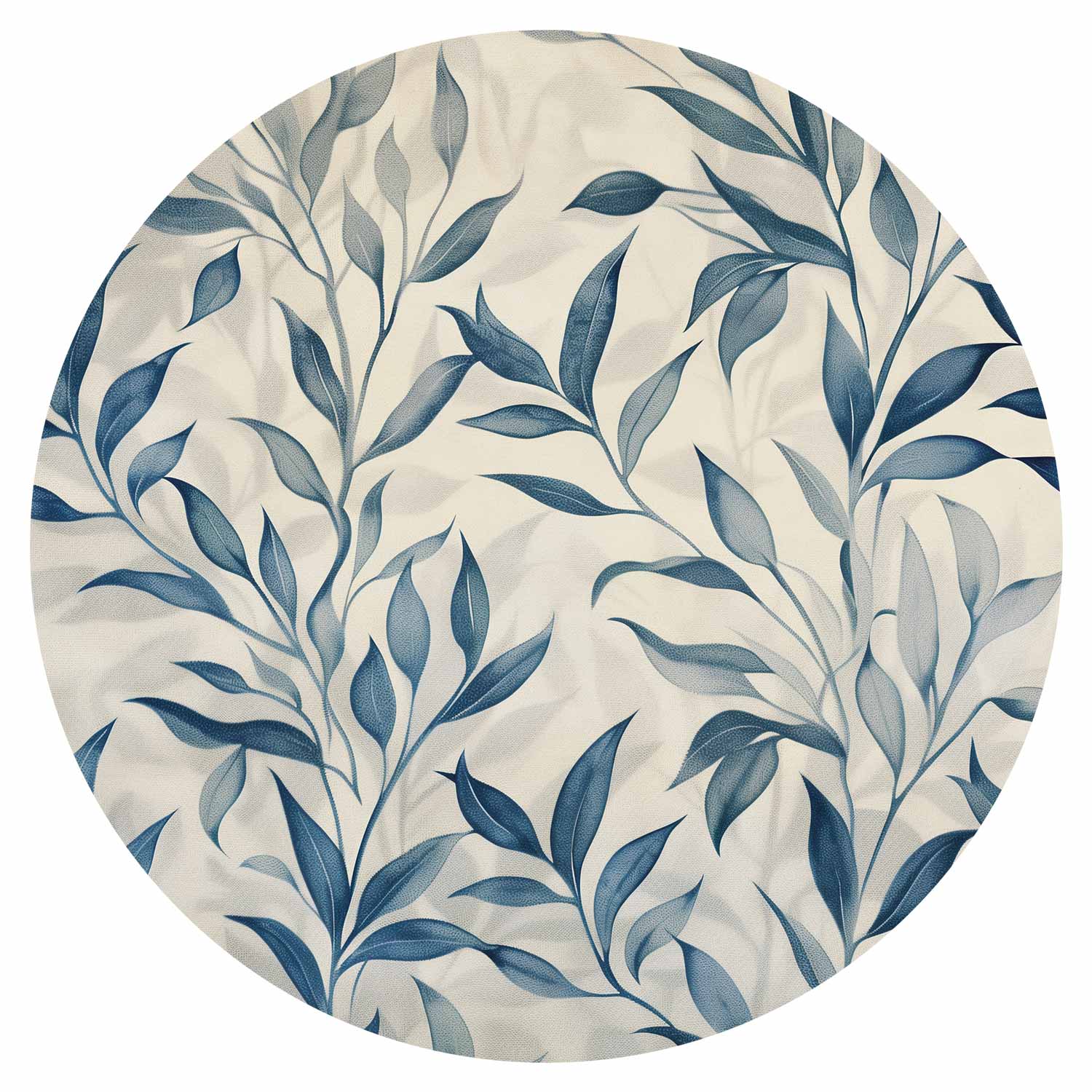 Round Wall Mural - Delicate Botanical Motif With Blue Leaves