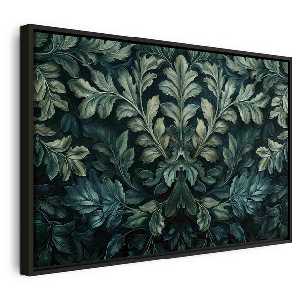 Floating Framed Canvas Art - Dark Green Victorian Leaves