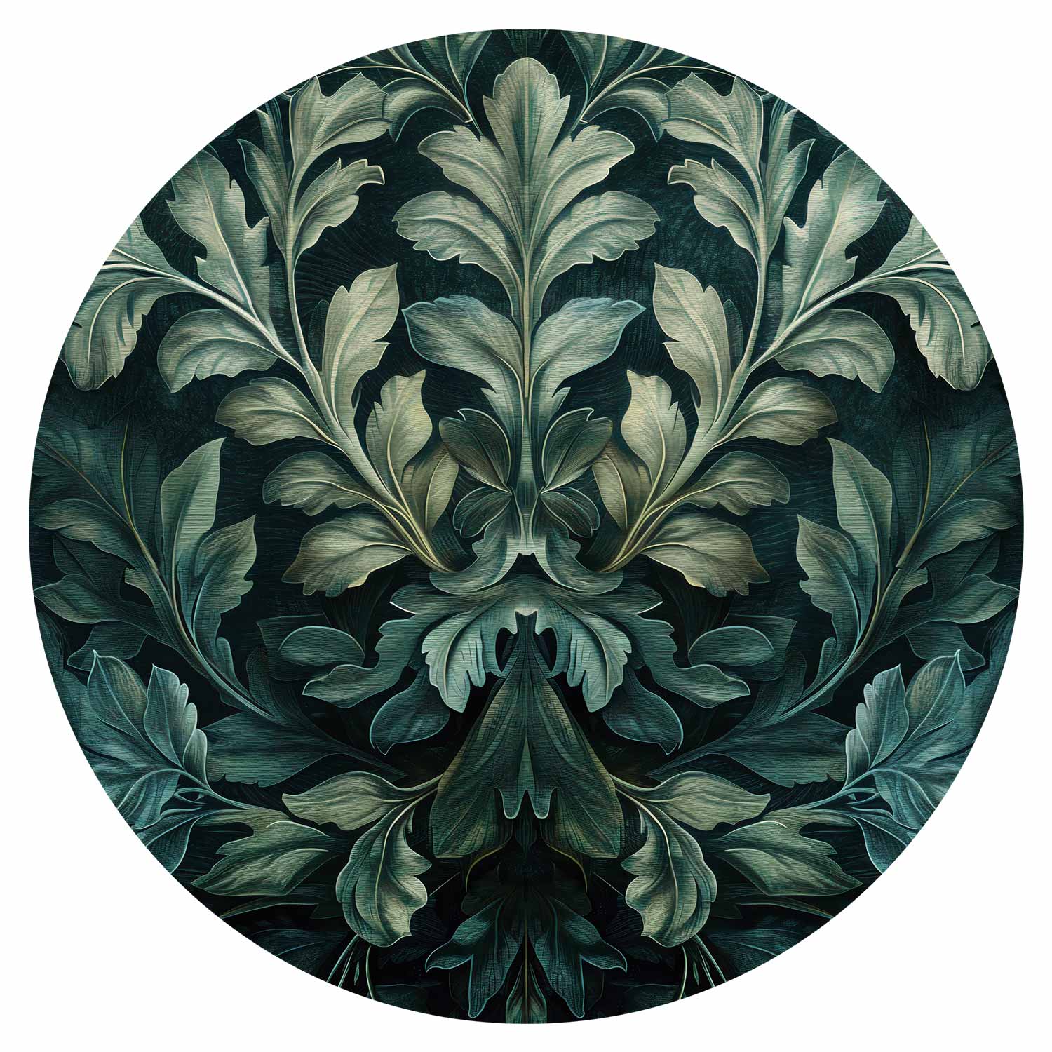 Round Wall Mural - Victorian Leaves In Dark Greens