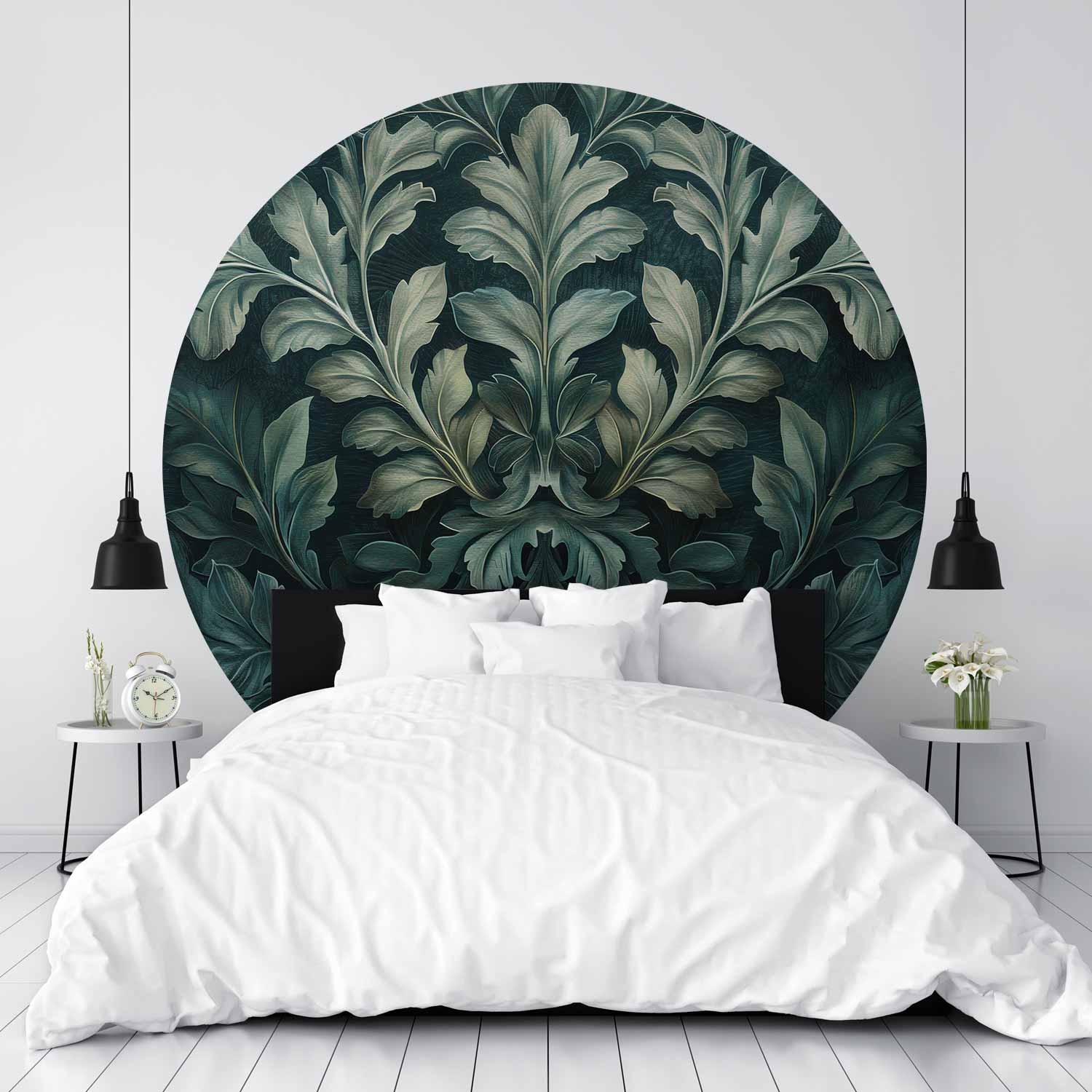 Round Wall Mural - Victorian Leaves In Dark Greens
