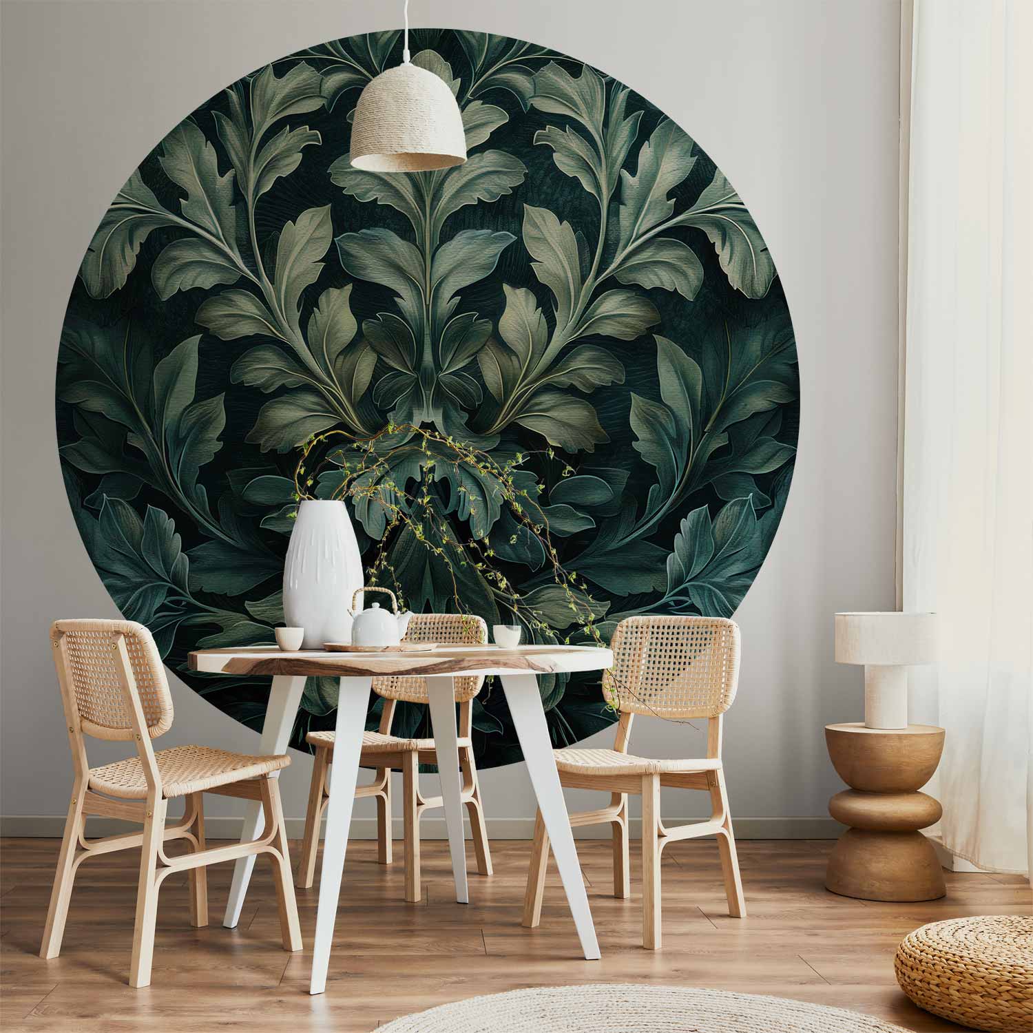 Round Wall Mural - Victorian Leaves In Dark Greens