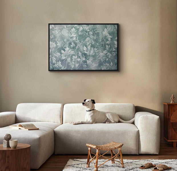 Floating Framed Canvas Art - Delicate Plant Pattern Turquoise