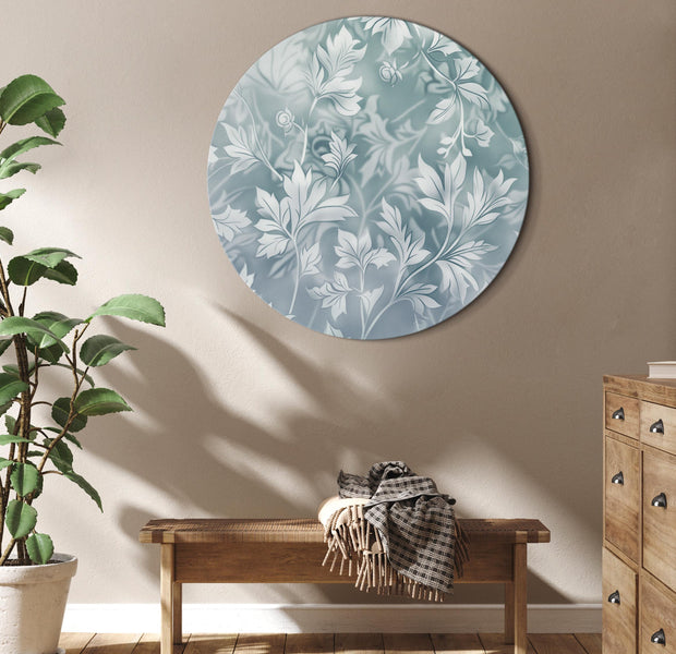 Round Canvas Print - Ornaments in Worn Muted Turquoises: Delicate Plant Pattern