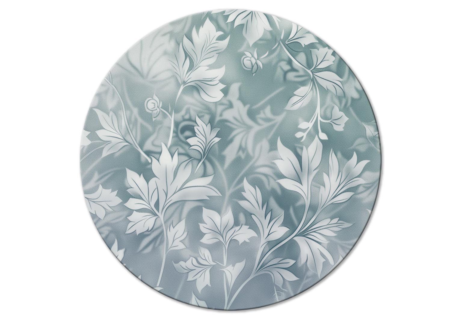 Round Canvas Print - Ornaments in Worn Muted Turquoises: Delicate Plant Pattern