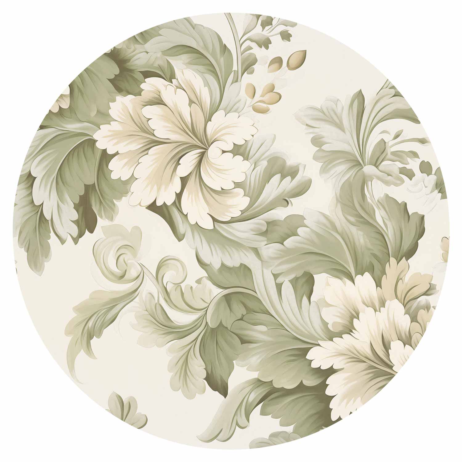 Round Wall Mural - Vintage Flowers In Bright Colours
