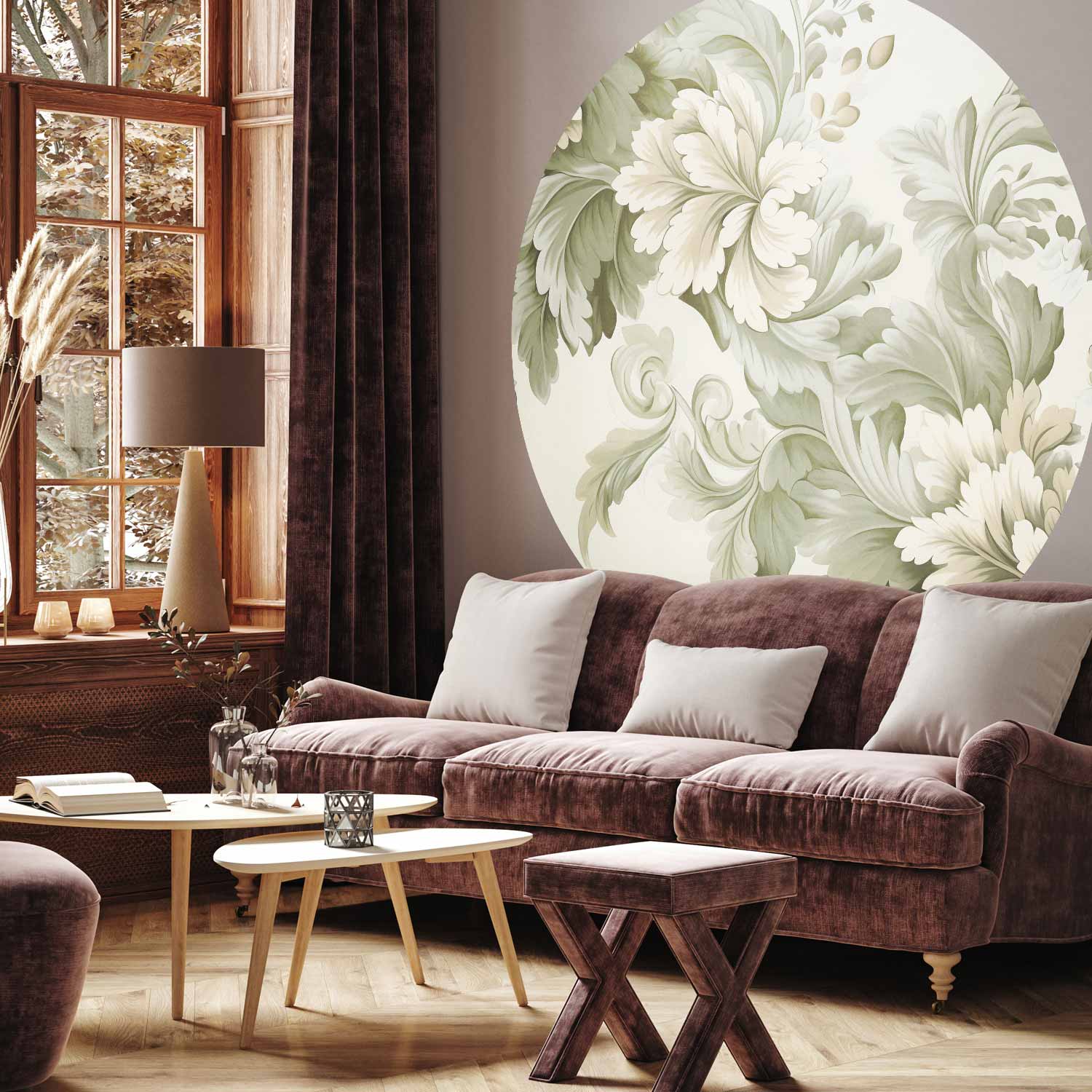 Round Wall Mural - Vintage Flowers In Bright Colours