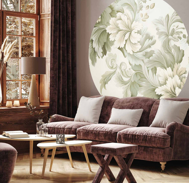 Round Wall Mural - Vintage Flowers In Bright Colours