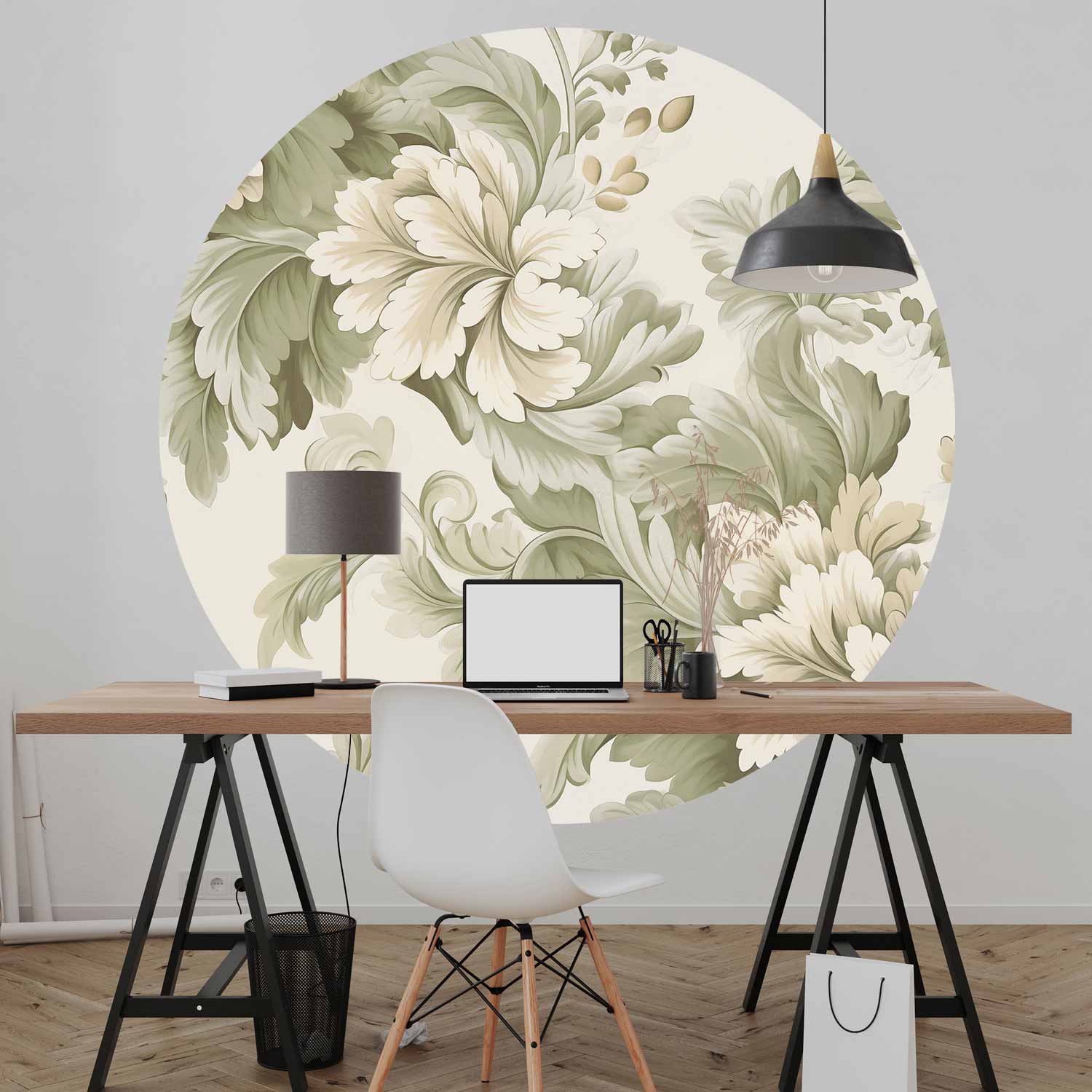 Round Wall Mural - Vintage Flowers In Bright Colours