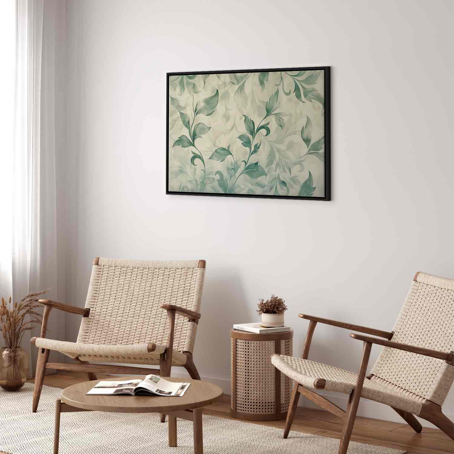 Floating Framed Canvas Art - Watercolor Botanical Leaves