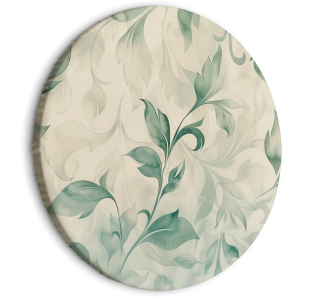 Round Canvas Print - Watercolor Botanical Motif: Delicate Green-Beige Leaves