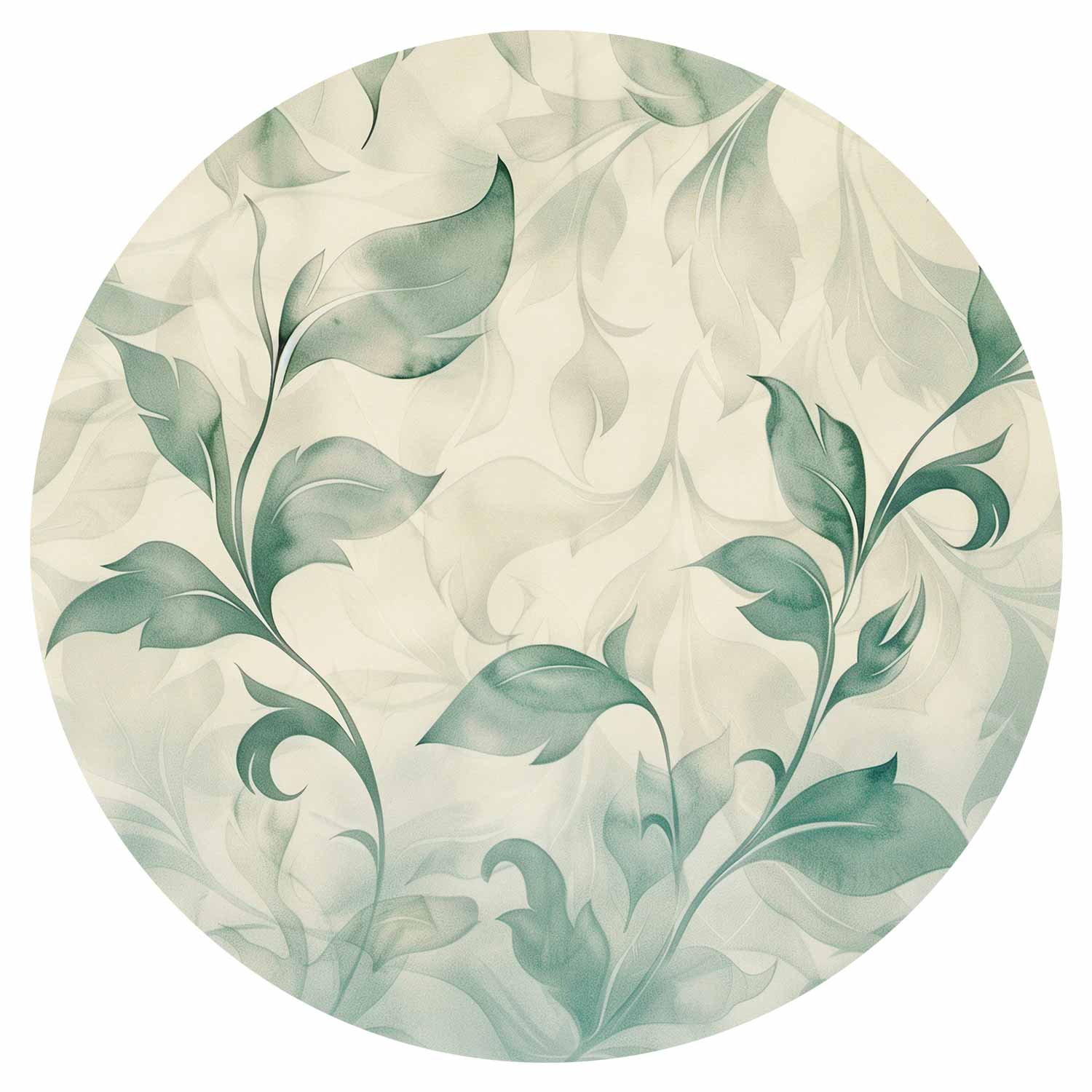 Round Wall Mural - Watercolour Green And Beige Leaves