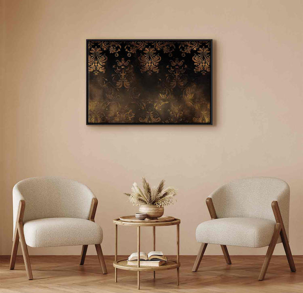Floating Framed Canvas Art - Gold and Brown Retro Motif
