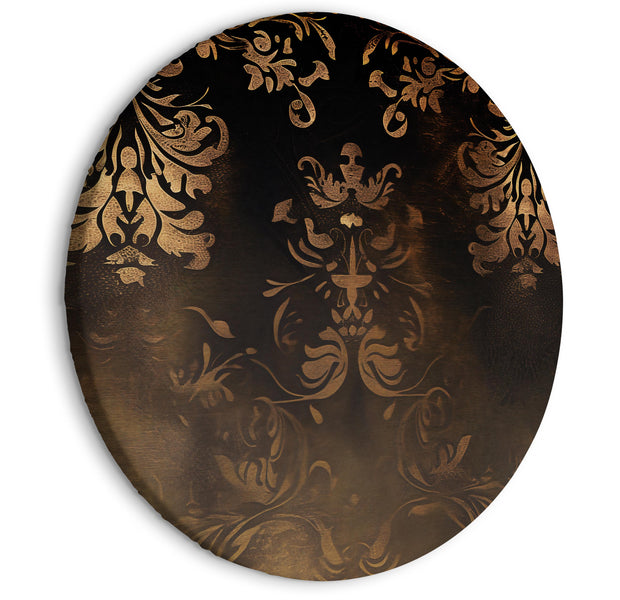 Round Canvas Print - Baroque Ornaments in Patinated Gold and Browns: Retro Motif